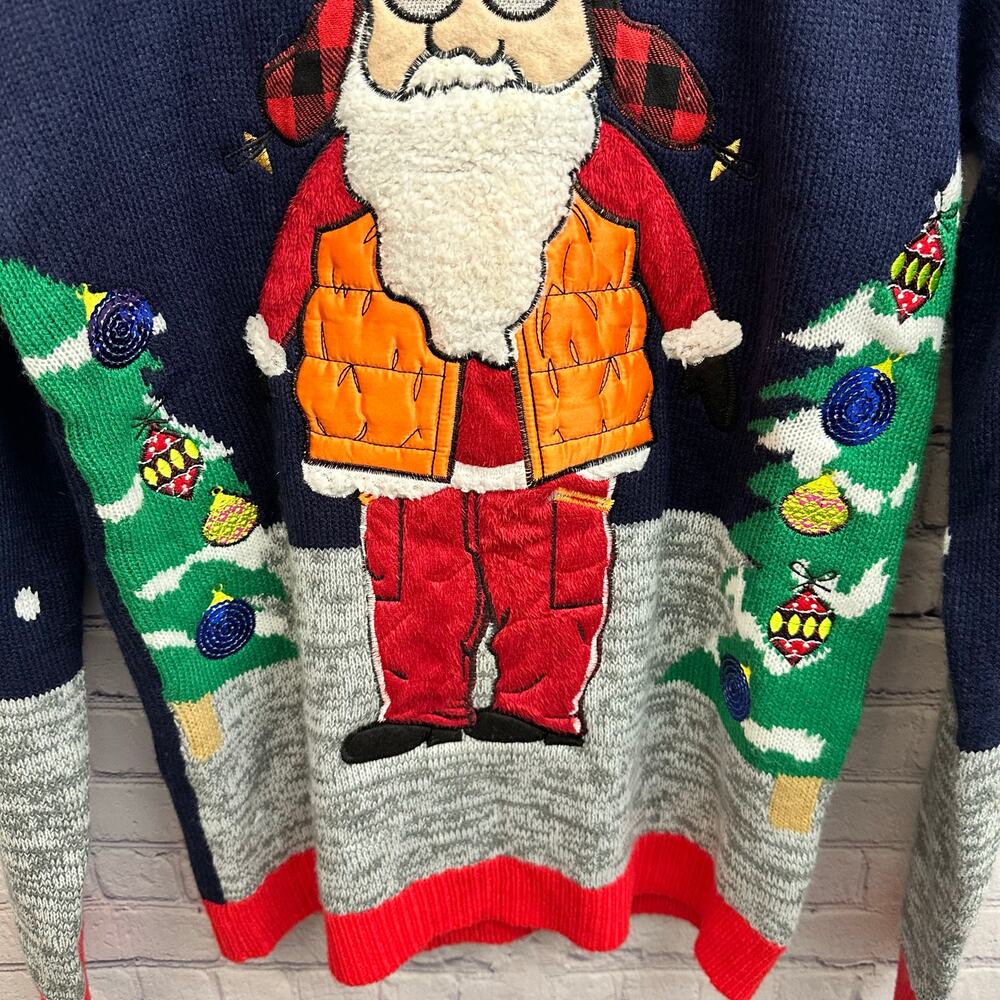 Jolly Sweaters Ugly Christmas Sweater 3D Outdoor Fishing Santa Size Small - Picture 4 of 10